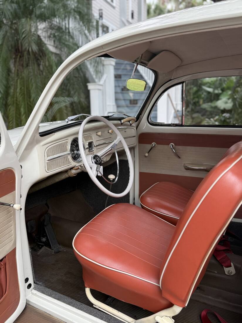 Classic Beetle red and white interior restored